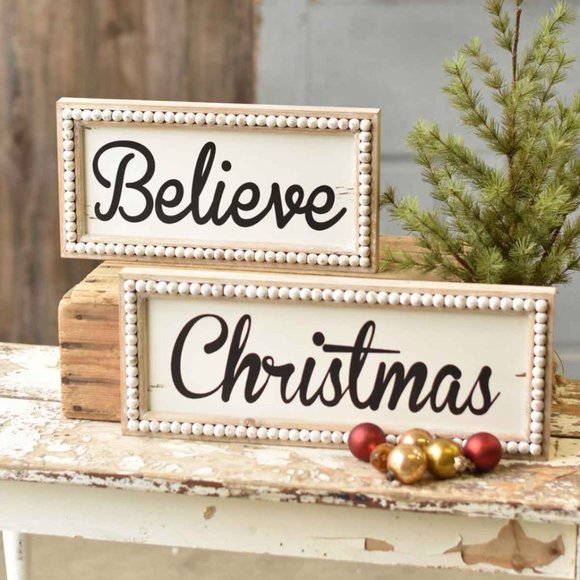 Set/2 Wooden Beaded Christmas Signs - Picture 1 of 7